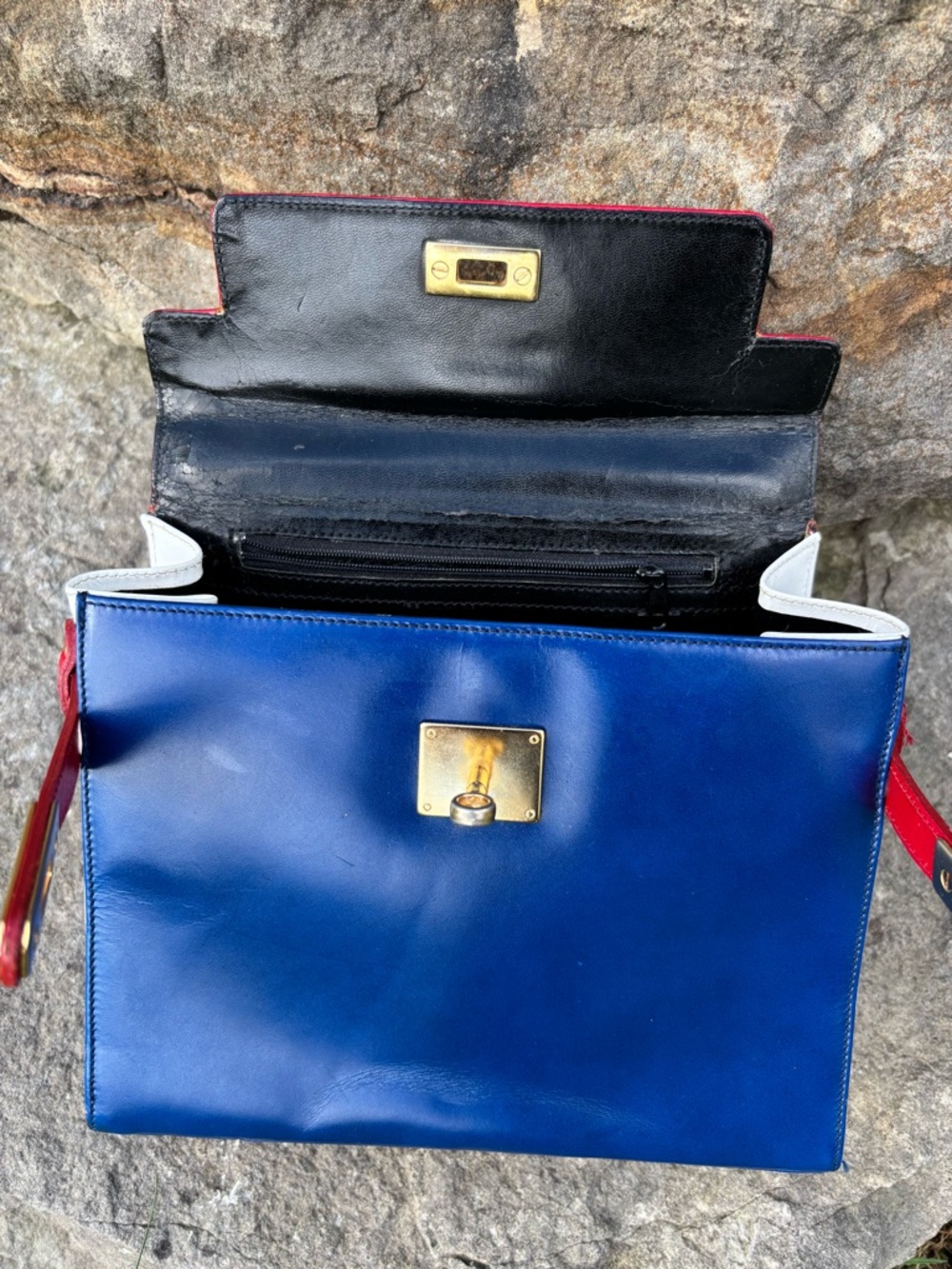 VINTAGE/ Never Used/ ITALY Classic Red White and Blue Leather Top-Handle bag.OBO - Picture 11 of 14